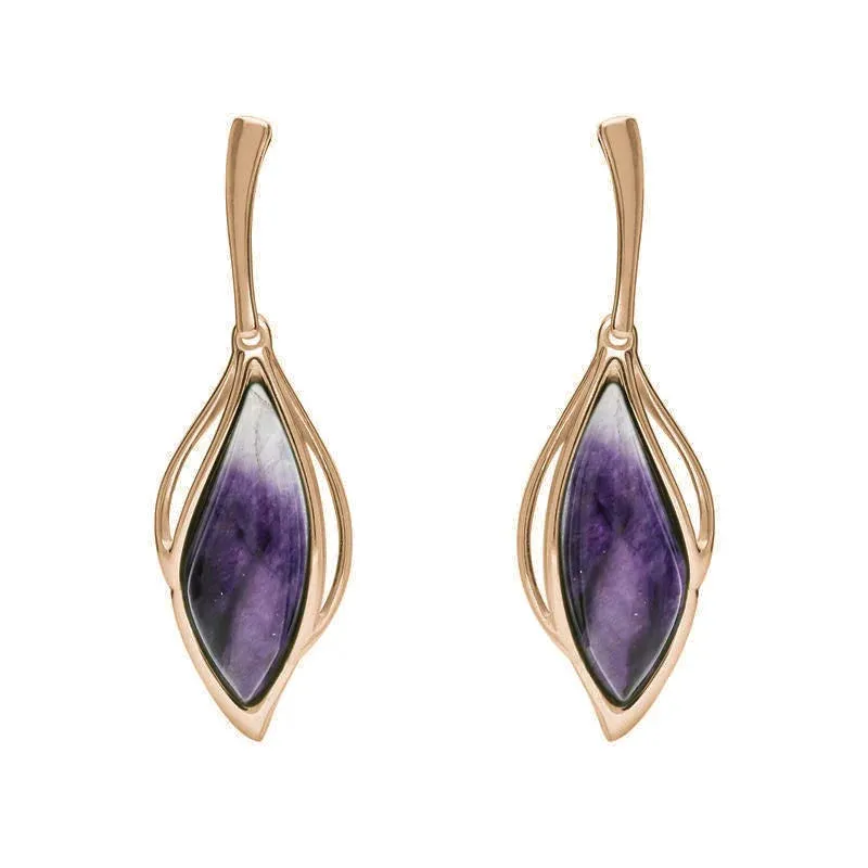 9ct Rose Gold Blue John Open Marquise Drop Earrings