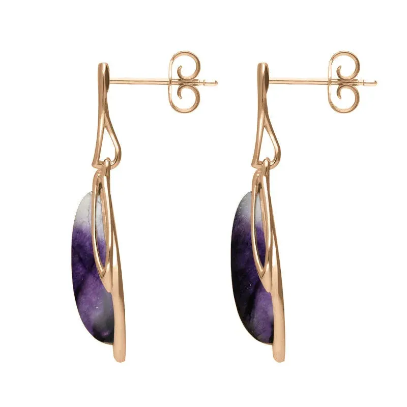 9ct Rose Gold Blue John Open Marquise Drop Earrings