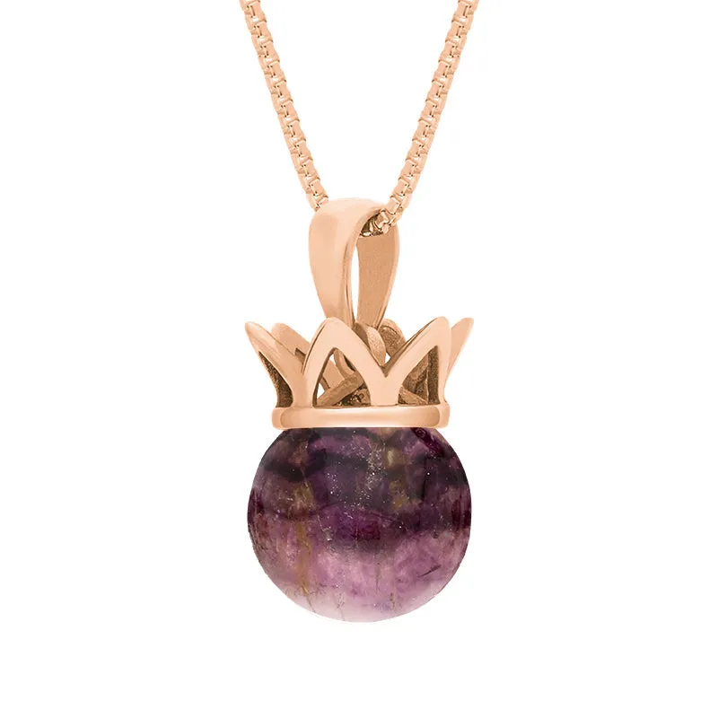 9ct Rose Gold Blue John Royal Coronet 11mm Bead Pendant