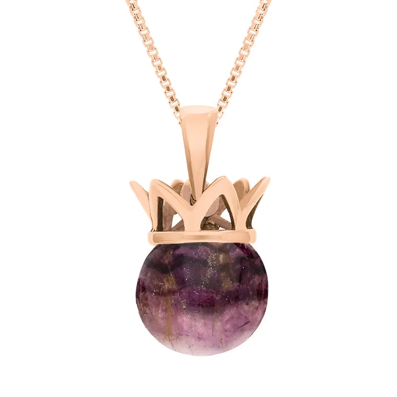 9ct Rose Gold Blue John Royal Coronet 11mm Bead Pendant