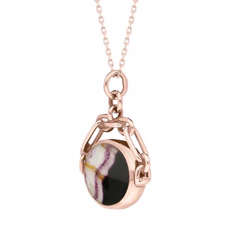 9ct Rose Gold Blue John White Mother Of Pearl Double Sided Swivel Fob Necklace