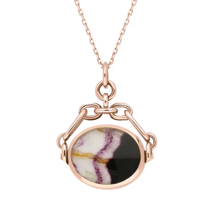 9ct Rose Gold Blue John White Mother Of Pearl Double Sided Swivel Fob Necklace