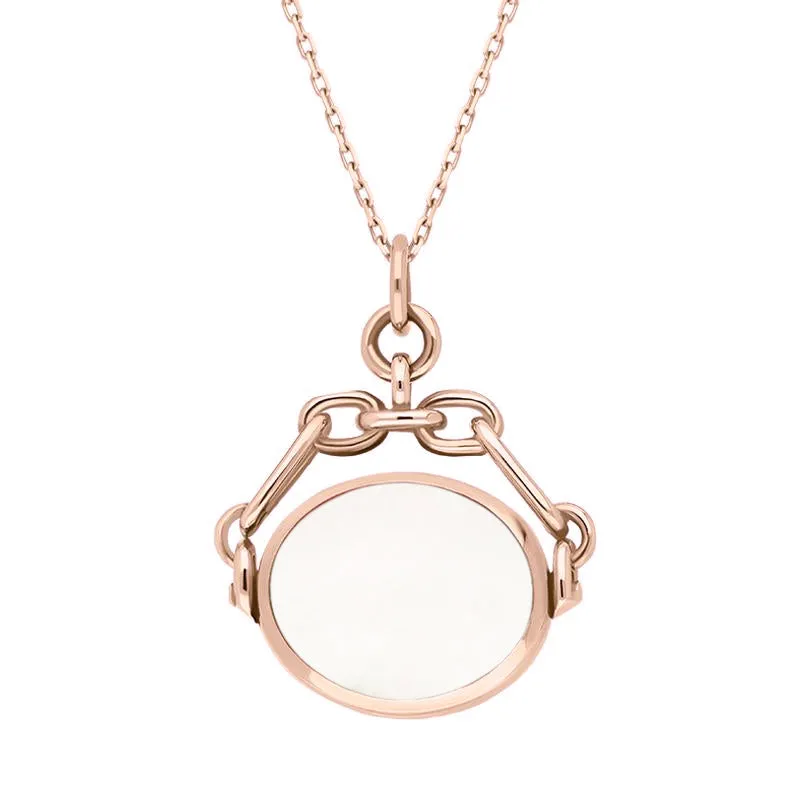 9ct Rose Gold Blue John White Mother Of Pearl Double Sided Swivel Fob Necklace