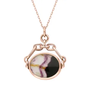 9ct Rose Gold Blue John White Mother Of Pearl Double Sided Swivel Fob Necklace