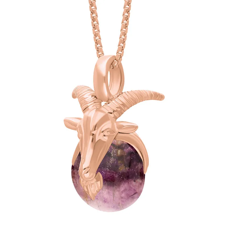 9ct Rose Gold Blue John Zodiac Capricorn 9mm Bead Pendant