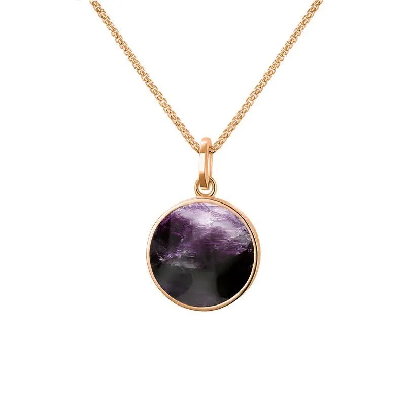 9ct Rose Gold Blue John  Zodiac Leo Round Necklace