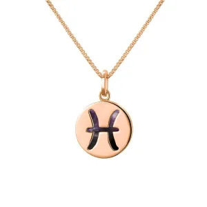 9ct Rose Gold Blue John  Zodiac Pisces Round Necklace