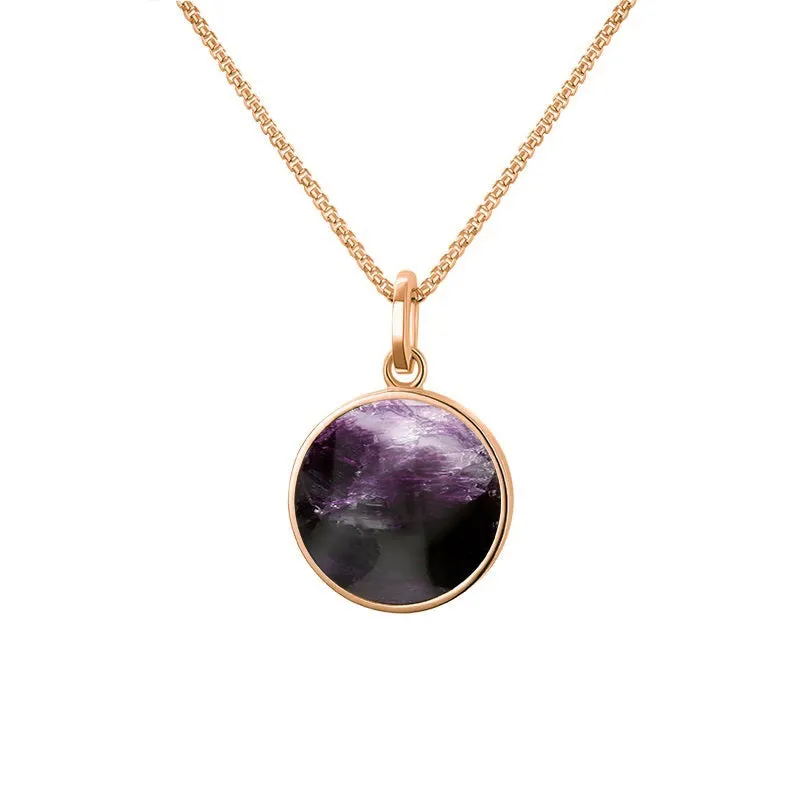 9ct Rose Gold Blue John  Zodiac Pisces Round Necklace