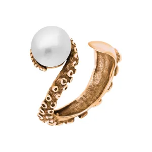 9ct Rose Gold Freshwater Pearl Bead Swirl Tentacle Ring