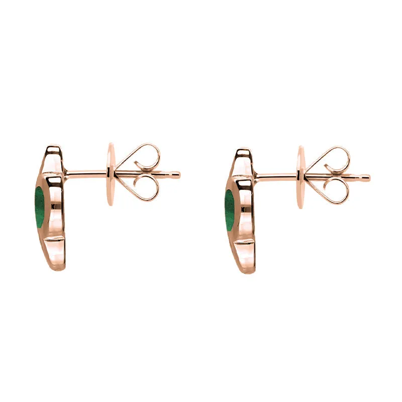 9ct Rose Gold Malachite Bloom Four Leaf Clover Stud Earrings