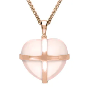 9ct Rose Gold Rose Quartz Medium Cross Heart Necklace