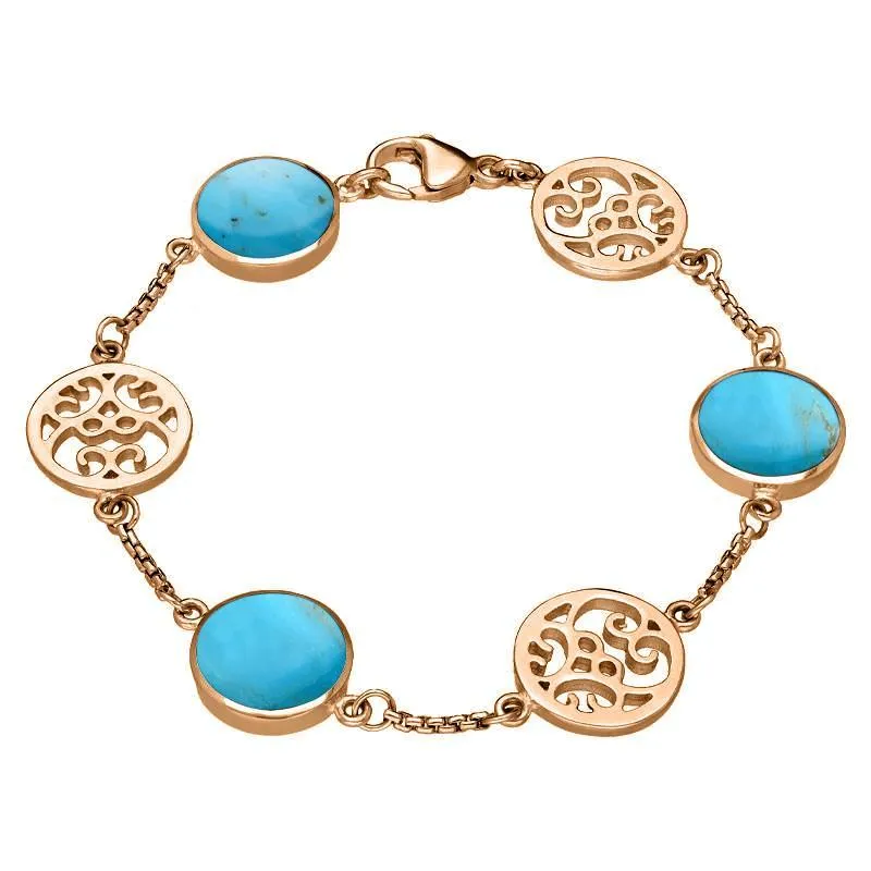 9ct Rose Gold Turquoise Flore Filigree Bracelet