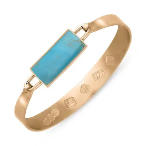 9ct Rose Gold Turquoise Hallmark Wide Oblong Bangle