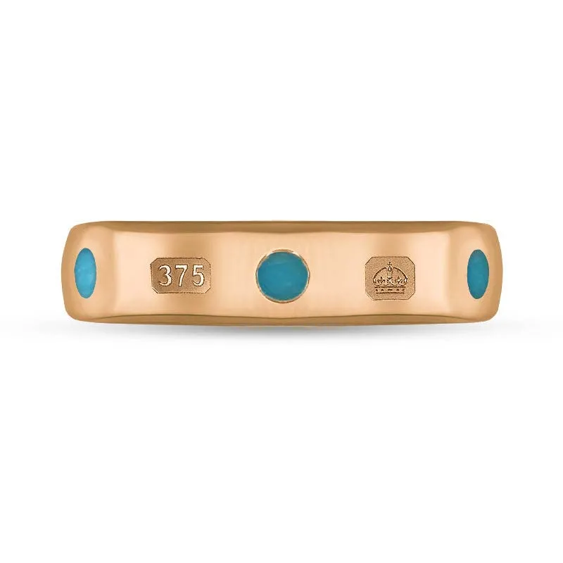 9ct Rose Gold Turquoise King's Coronation Hallmark 5mm Ring D