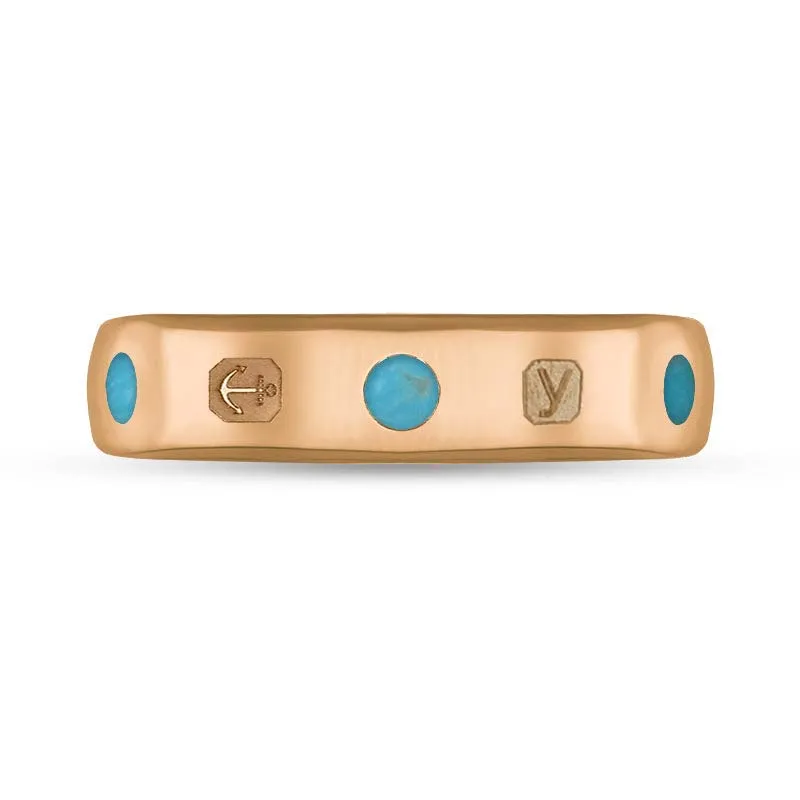 9ct Rose Gold Turquoise King's Coronation Hallmark 5mm Ring D