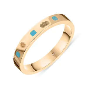 9ct Rose Gold Turquoise King's Coronation Hallmark Princess Cut 3mm Ring D