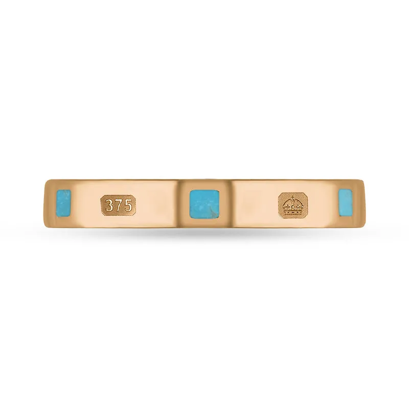 9ct Rose Gold Turquoise King's Coronation Hallmark Princess Cut 3mm Ring D