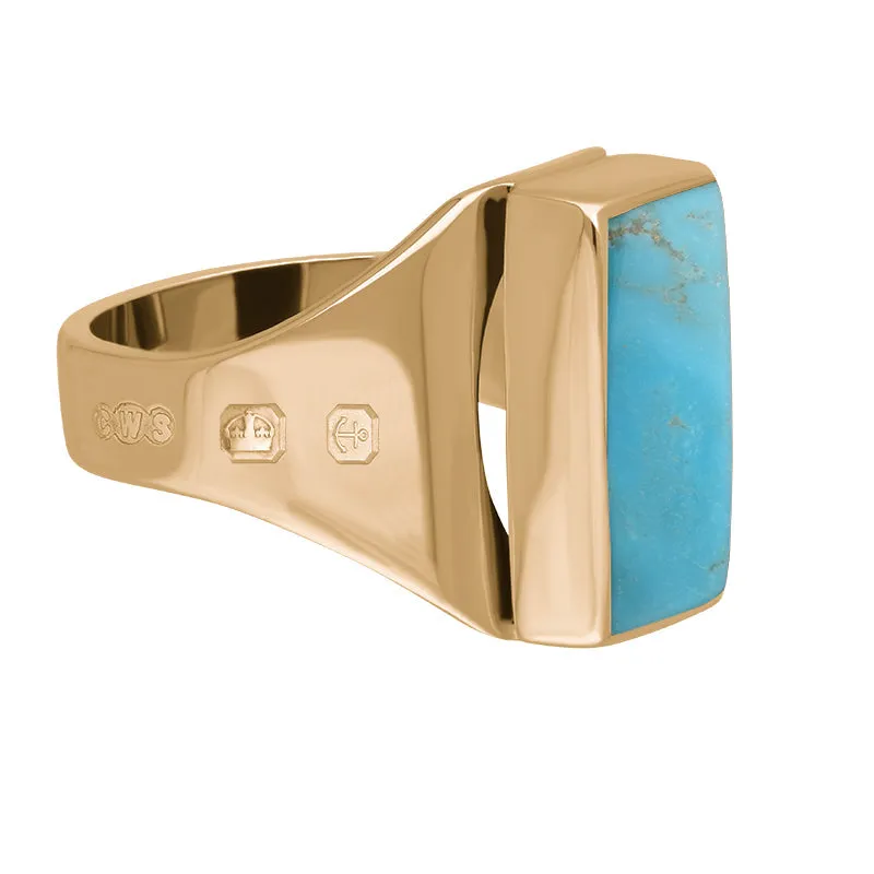 9ct Rose Gold Turquoise King's Coronation Hallmark Small Oblong Ring D