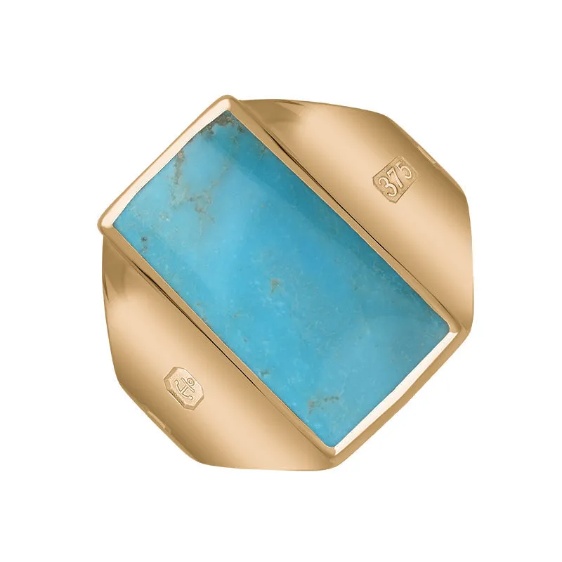 9ct Rose Gold Turquoise King's Coronation Hallmark Small Oblong Ring D