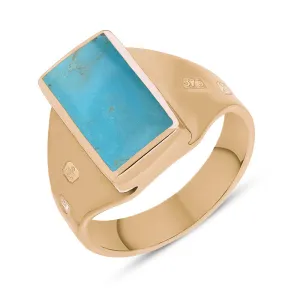 9ct Rose Gold Turquoise King's Coronation Hallmark Small Oblong Ring D