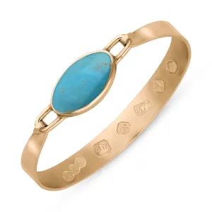 9ct Rose Gold Turquoise King's Coronation Hallmark Wide Oval Bangle D