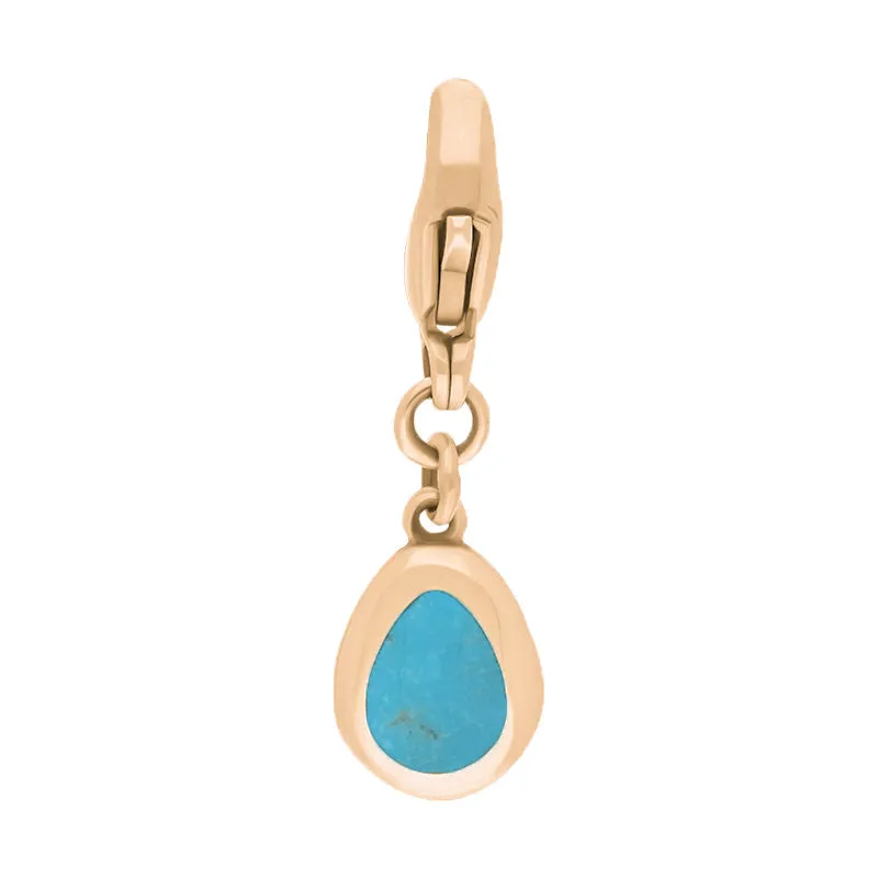9ct Rose Gold Turquoise Pear Shaped Fleur De Lis Clip Charm