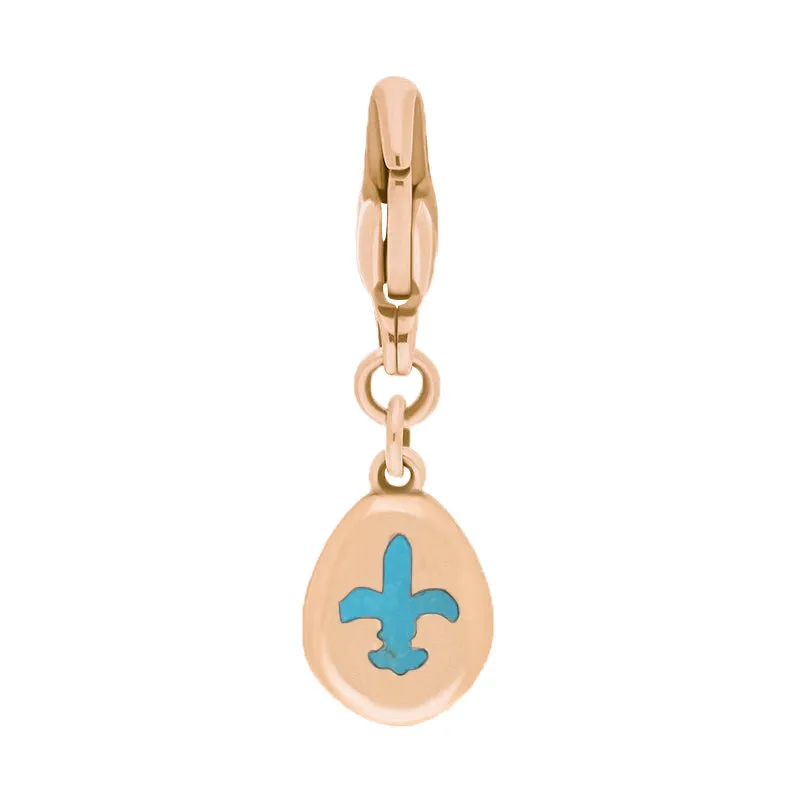 9ct Rose Gold Turquoise Pear Shaped Fleur De Lis Clip Charm