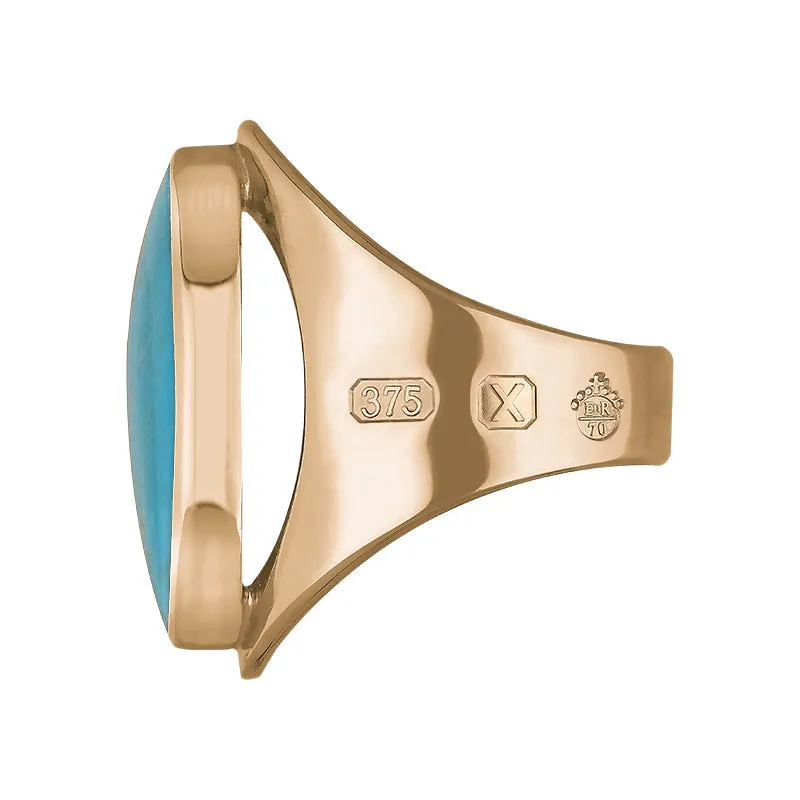 9ct Rose Gold Turquoise Queen's Jubilee Hallmark Medium Oval Ring D