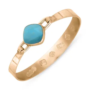 9ct Rose Gold Turquoise Queen's Jubilee Hallmark Wide Cushion Bangle D