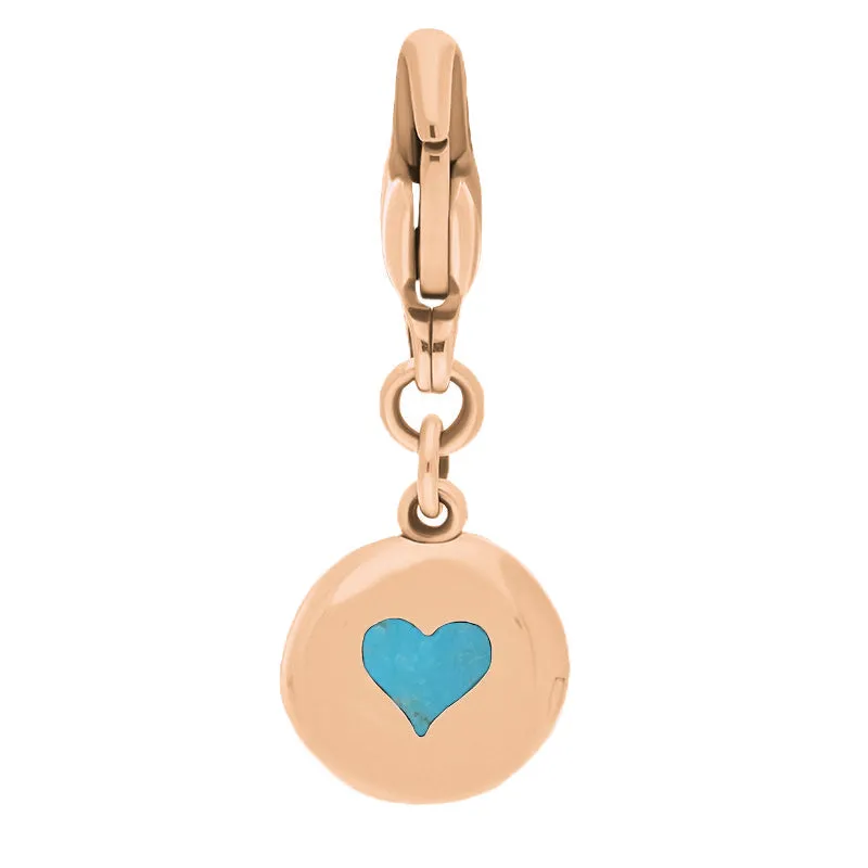 9ct Rose Gold Turquoise Round Shaped Heart Clip Charm