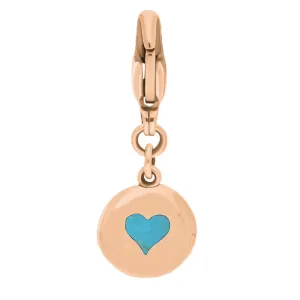 9ct Rose Gold Turquoise Round Shaped Heart Clip Charm