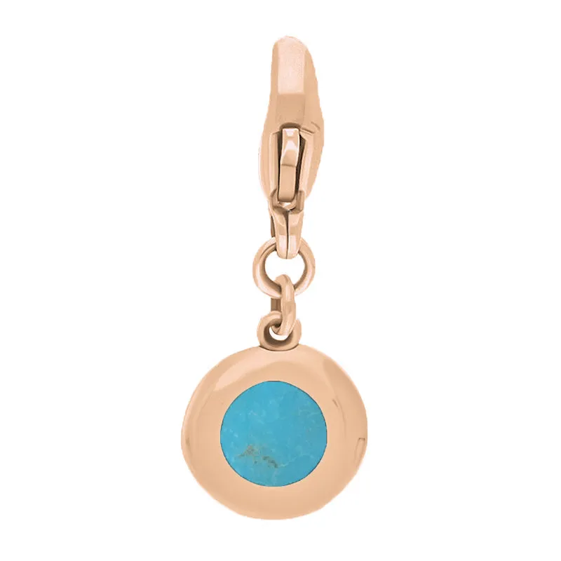 9ct Rose Gold Turquoise Round Shaped Heart Clip Charm