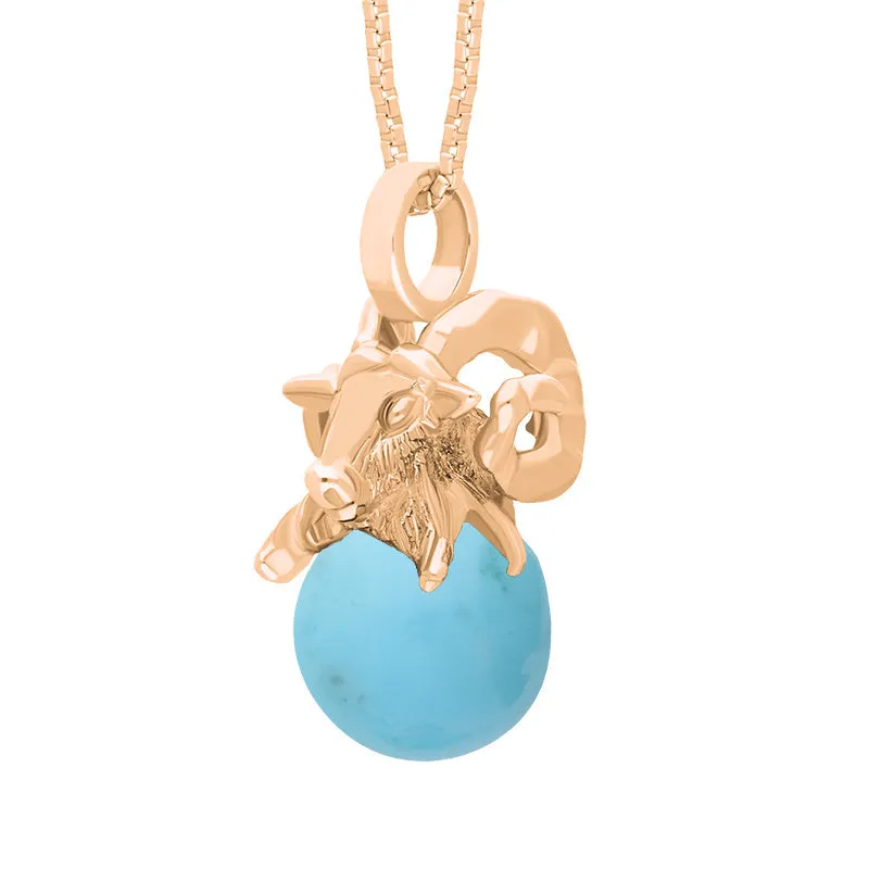 9ct Rose Gold Turquoise Zodiac Aries 8mm Bead Pendant
