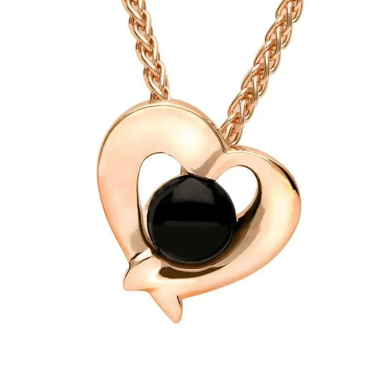 9ct Rose Gold Whitby Jet Abstract Heart Necklace