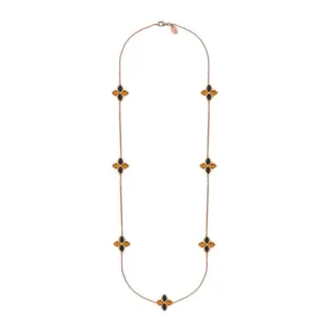 9ct Rose Gold Whitby Jet And Amber Eden Long Marquise Flower Necklace