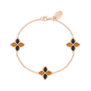 9ct Rose Gold Whitby Jet And Amber Eden Marquise Flower Bracelet