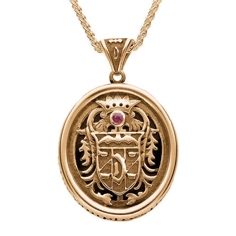 9ct Rose Gold Whitby Jet Blood Red Ruby Commemorative Dracula Necklace