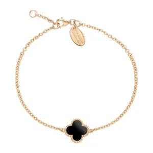 9ct Rose Gold Whitby Jet Bloom Four Leaf Clover Ball Edge Chain Bracelet
