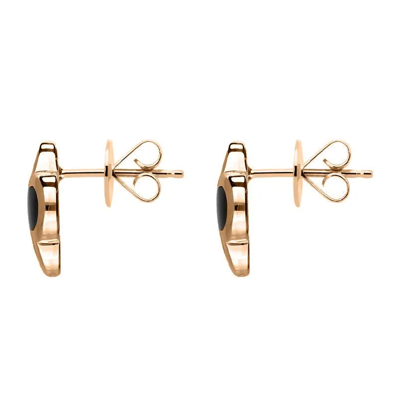 9ct Rose Gold Whitby Jet Bloom Four Leaf Clover Stud Earrings