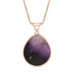9ct Rose Gold Whitby Jet Blue John King's Coronation Hallmark Double Sided Pear-shaped Necklace D