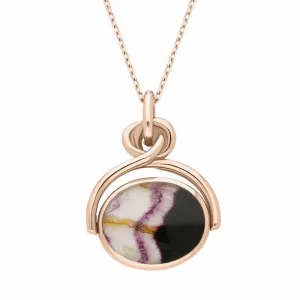 9ct Rose Gold Whitby Jet Blue John Oval Swivel Fob Necklace