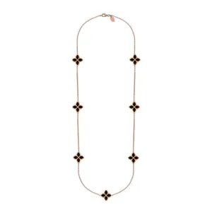 9ct Rose Gold Whitby Jet Eden Long Marquise Flower Necklace