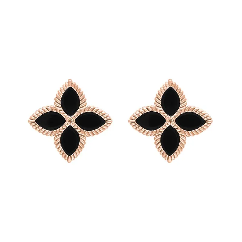 9ct Rose Gold Whitby Jet Eden Marquise Flower Stud Earrings