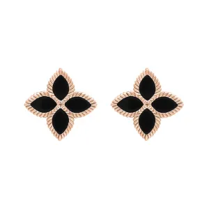 9ct Rose Gold Whitby Jet Eden Marquise Flower Stud Earrings