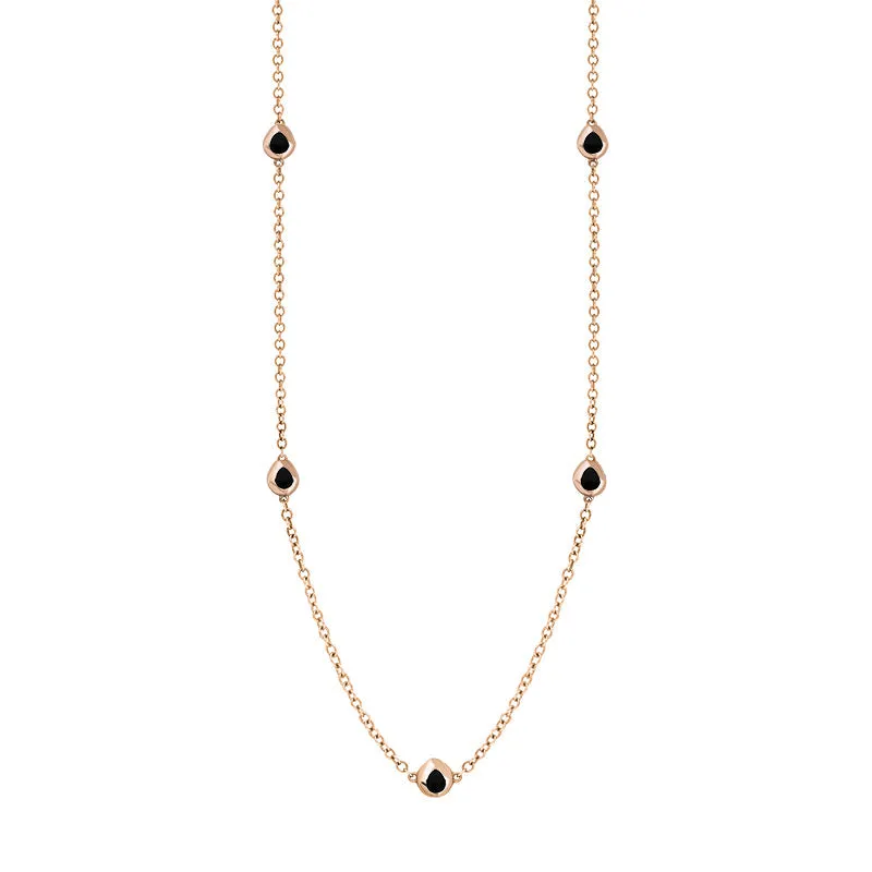 9ct Rose Gold Whitby Jet Fleur De Lis Link Disc Chain Necklace