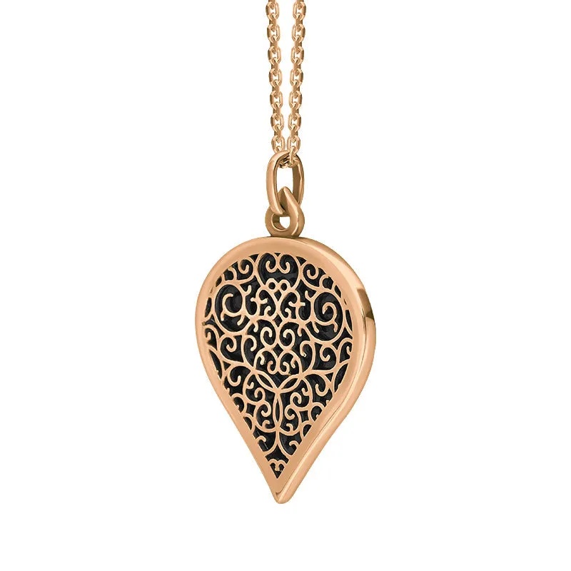 9ct Rose Gold Whitby Jet Flore Filigree Large Heart Necklace