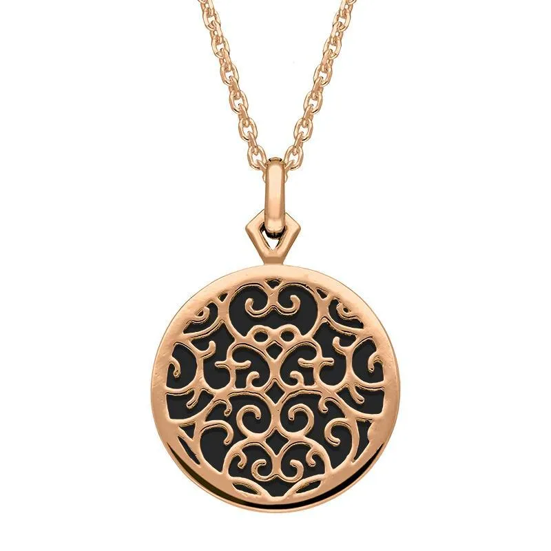 9ct Rose Gold Whitby Jet Flore Filigree Necklace