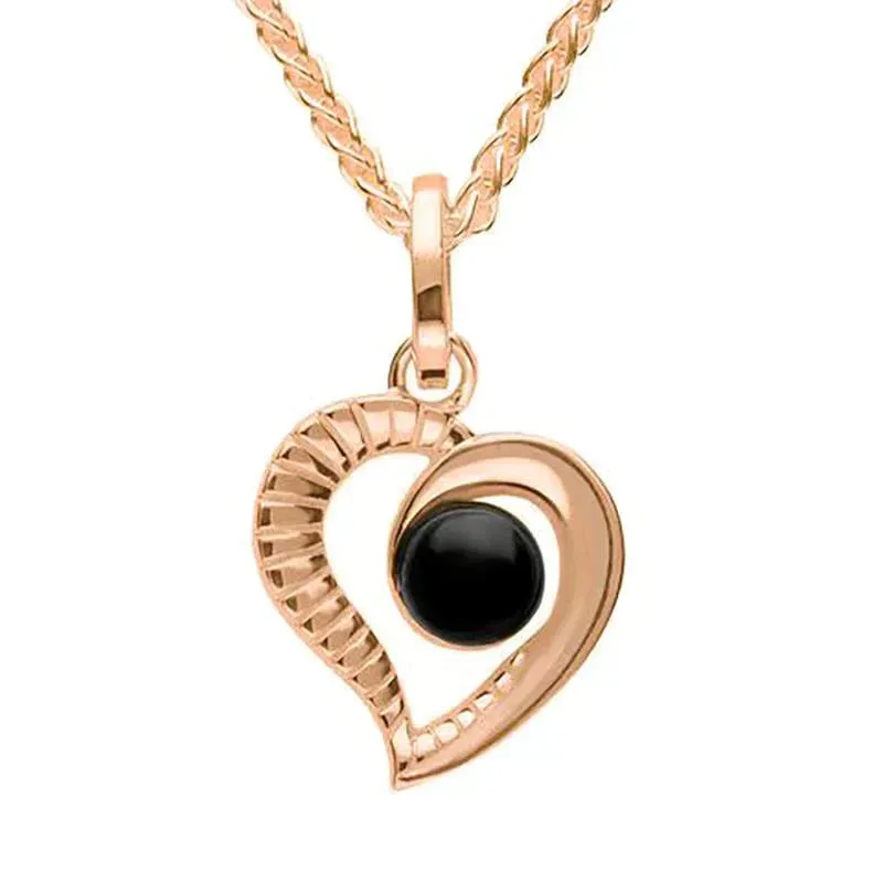 9ct Rose Gold Whitby Jet Half Ridged Heart Necklace