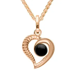 9ct Rose Gold Whitby Jet Half Ridged Heart Necklace