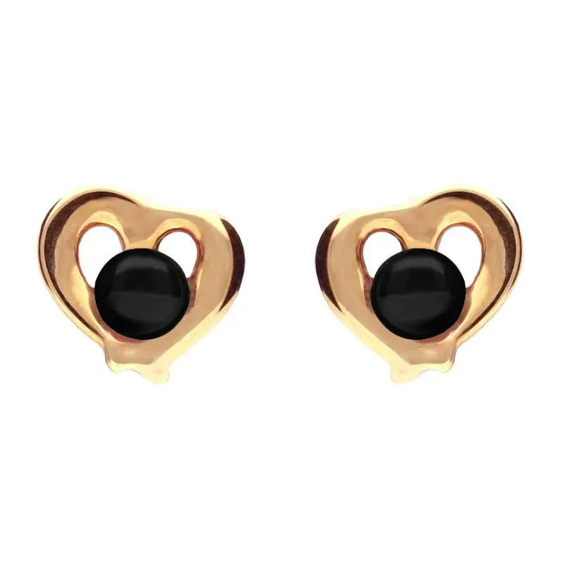 9ct Rose Gold Whitby Jet Heart Outline Stud Earrings